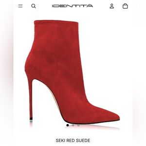 Identita Seki Red Suede Stiletto Ankle Boots